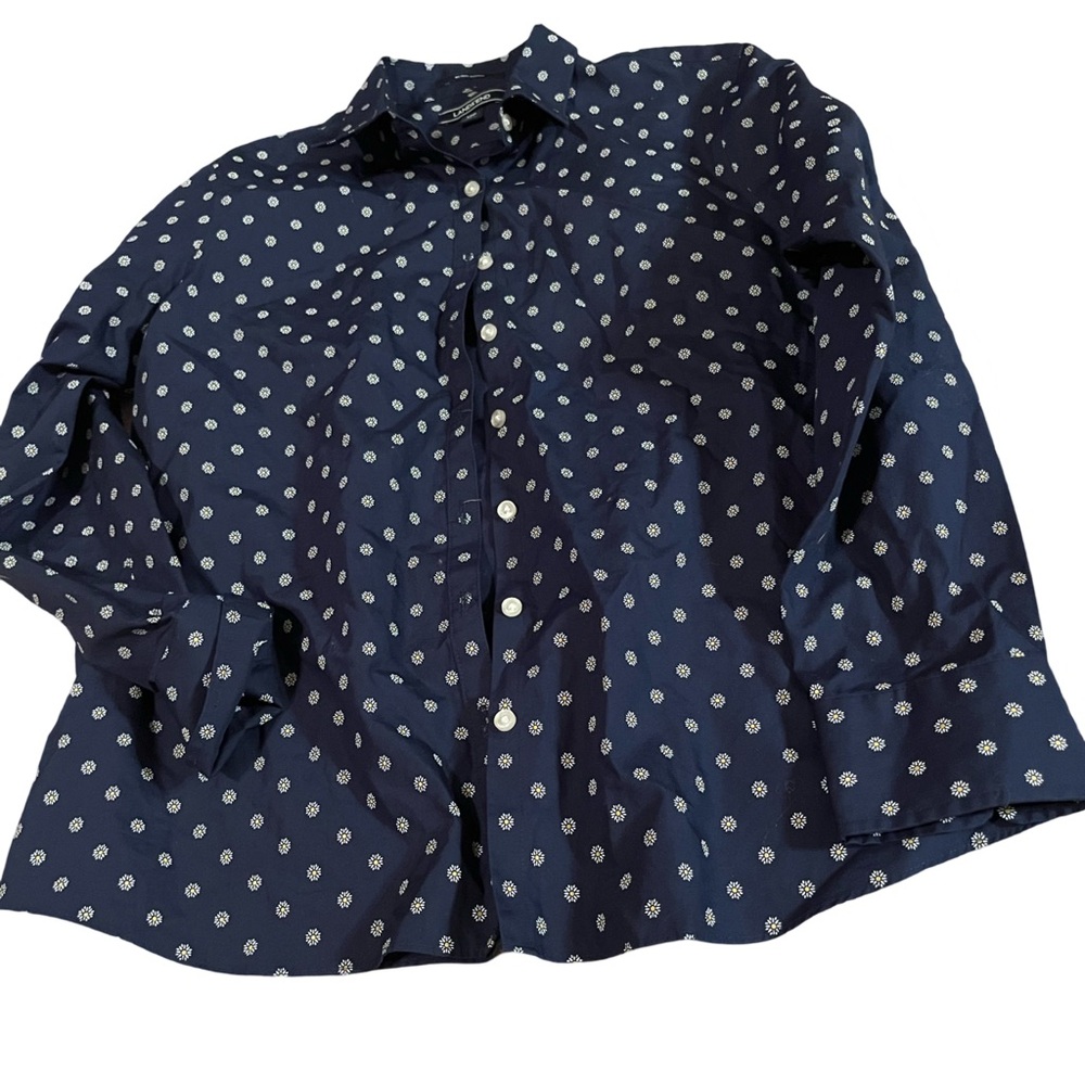 🌼Lands End No Iron Supima 12P- Daisy Cotton Dress shirt - Flower button up 🌼